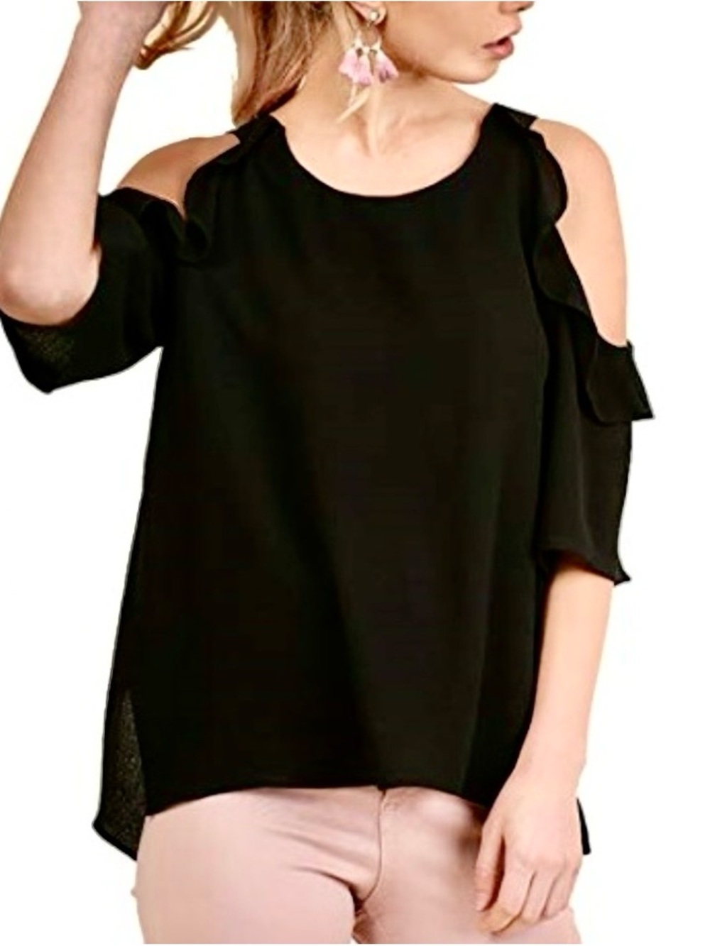 Cutie Umgee black cold shoulder tunic/top, size 1x